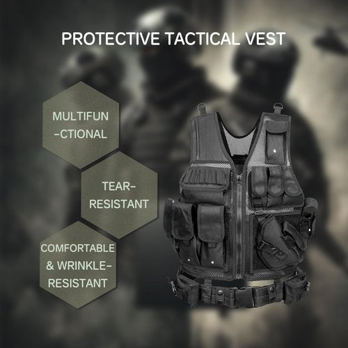 BEAUTI4U Tactical Vest - Military Tactical Airsoft Paintball Gear for Men - Black Army Spy Gear Tactcial Vest for Airsoft, Paintball, Hunting, and Tatical Vests Cosplay - chaleco militar