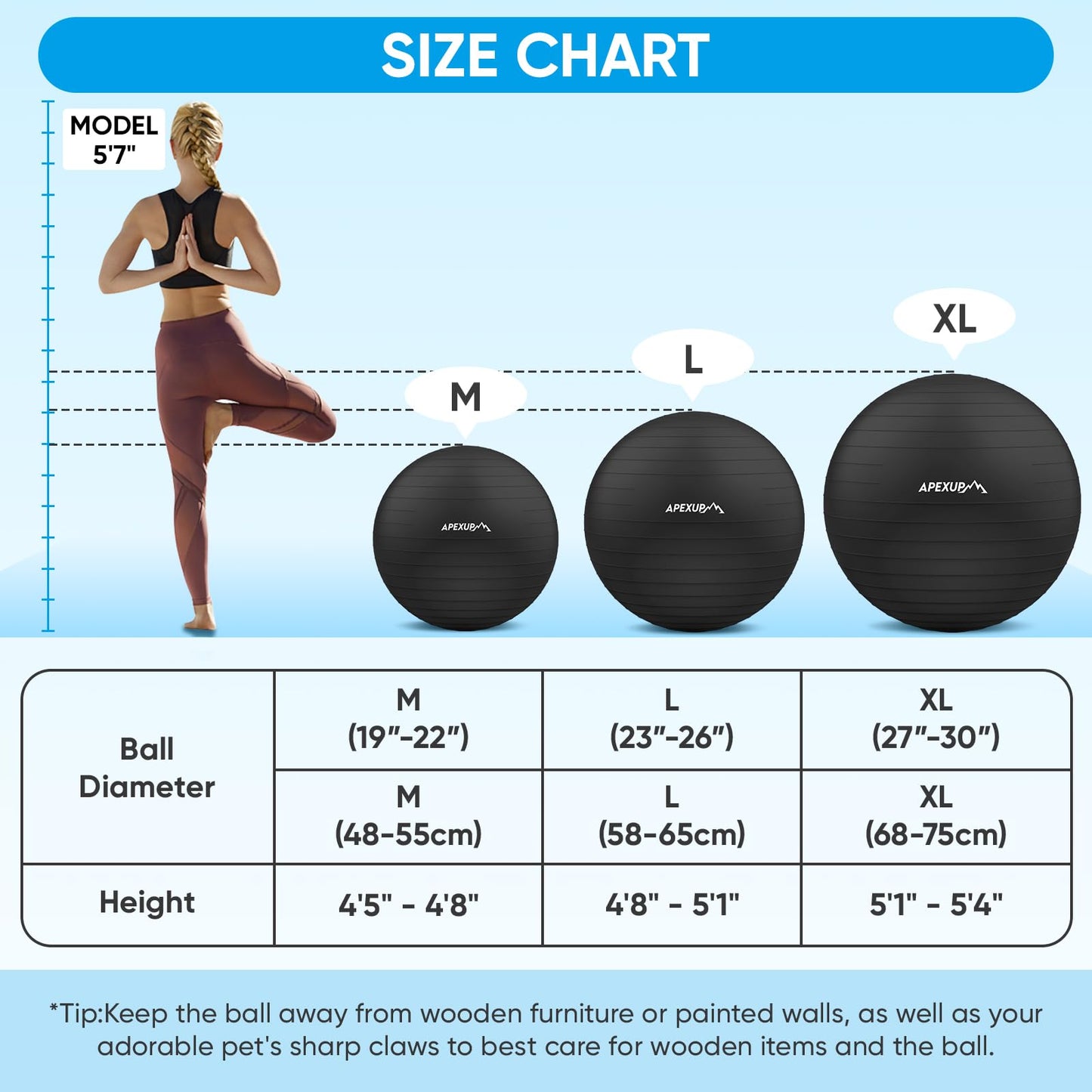 APEXUP 10lbs/Pair Adjustable Ankle Weights + Yoga Ball Exercise Ball (L,65cm)