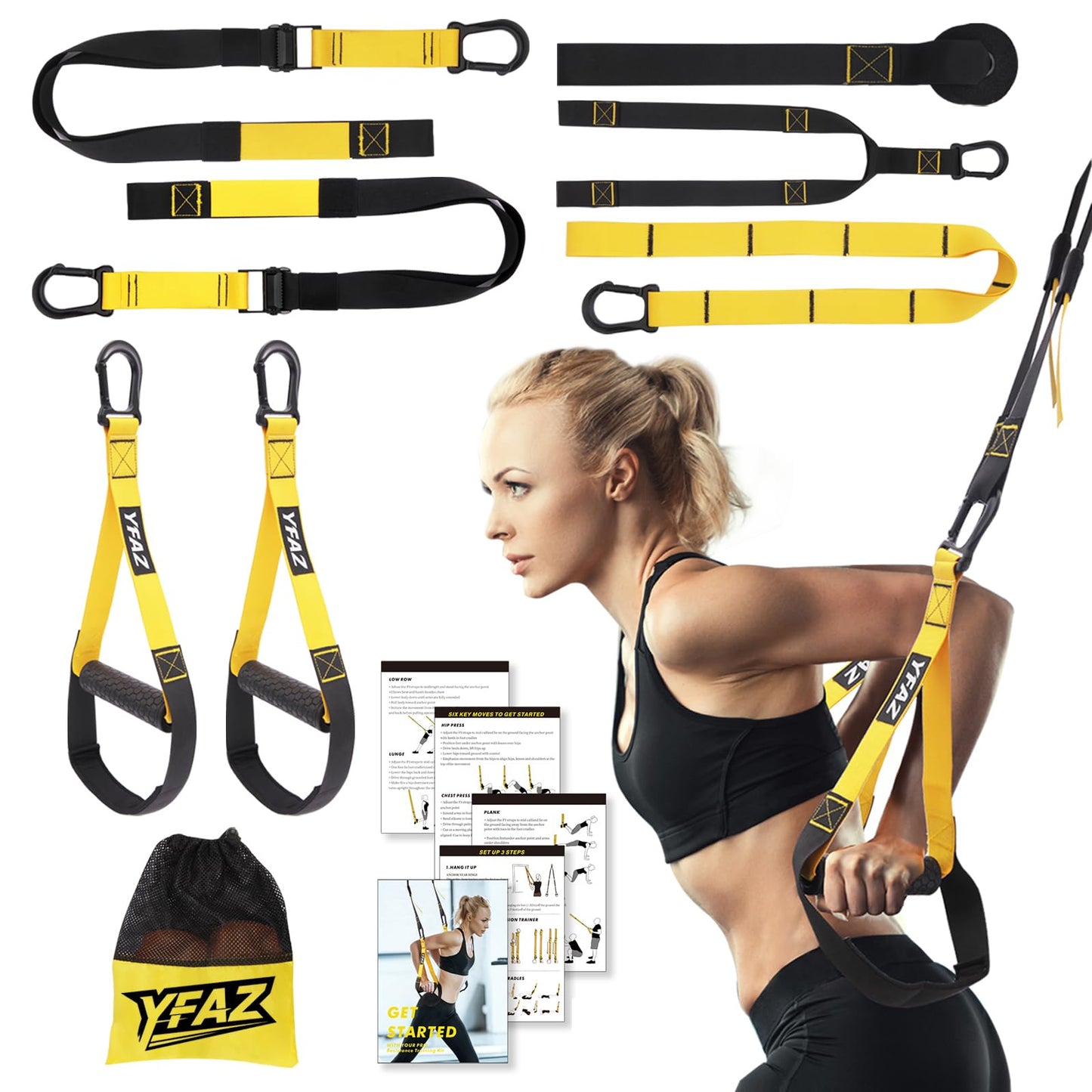 Home Resistance Training Kit for All Levels, Suspension Trainer Straps With Handles For Full Body Workouts at Home, Includes Door Anchor And Mesh Bag for Gym,Outdoor,Travel