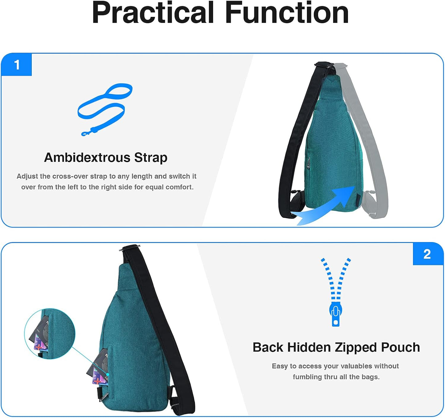 WATERFLY Small Crossbody Sling Backpack Anti Theft Backpack for Traveling Chest Bags for Men&Women Multipurpose Casual Daypack Hiking Shoulder Bag (Black)