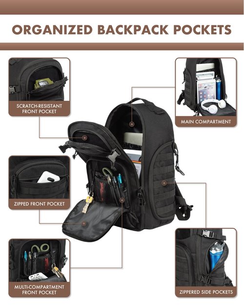 TRAILKICKER Tactical Laptop Backpack Military Backpack for Men Black Tactical Bag Backpack