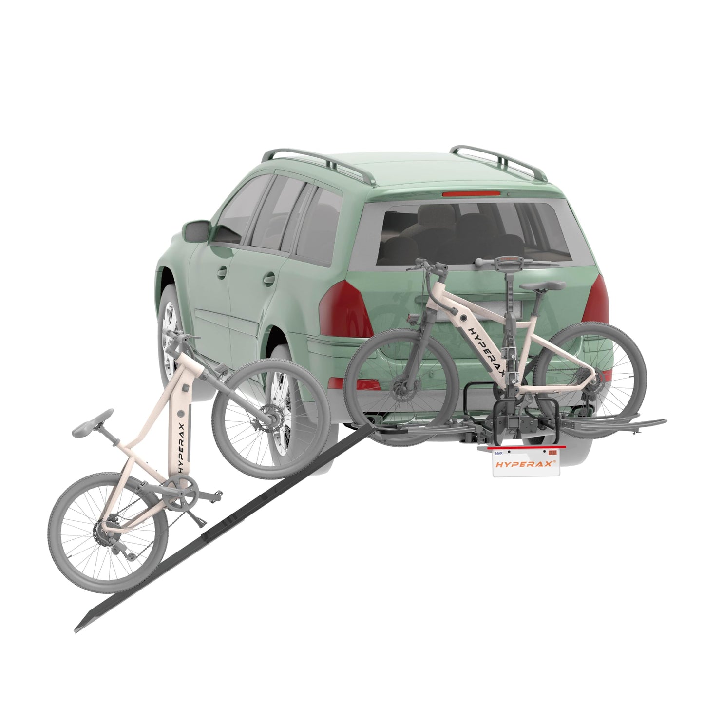 Hyperax Patented Back Saver E-Bike Ramp with License Plate Holder - Max Loading Capacity: 80 lbs per E Bike/Bike,Work ONLY with Hyperax Volt Series Bike Rack. ! Bike Rack is Purchased Separately!