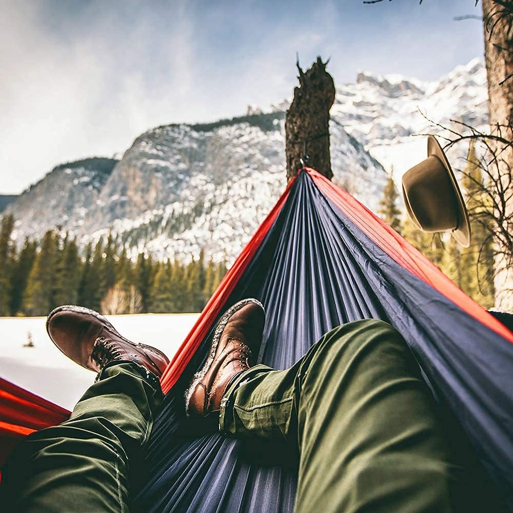 Portable Double Camping Hammock 500 lb Capacity – Lightweight with Tree-Friendly Straps & Carabiners for Hiking, Travel, Beach & Backyard