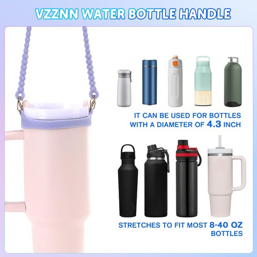 VZZNN 2PCS Water Bottle Handle - Strap Carrier Soft and Durable Silicone Water Bottle Sling Fits Most 8-40oz Bottles(W+P)