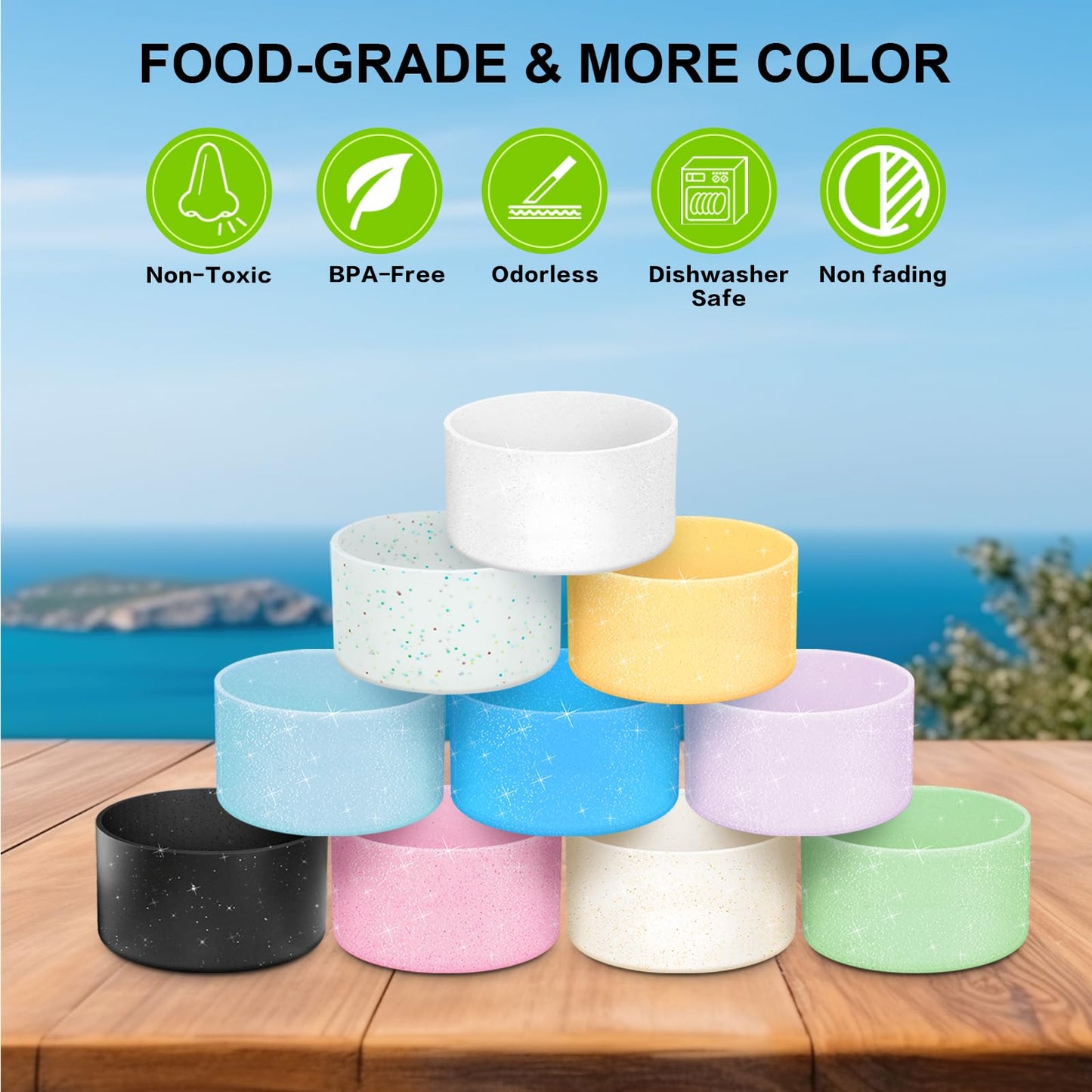 Allwith 2PCS Glitter Silicone Boot for Hydrojug Traveler 40 oz, Anti-Slip Protective Sleeve for Hydrojug Stainless Steel Tumbler, Bottom Cover Base Accessories