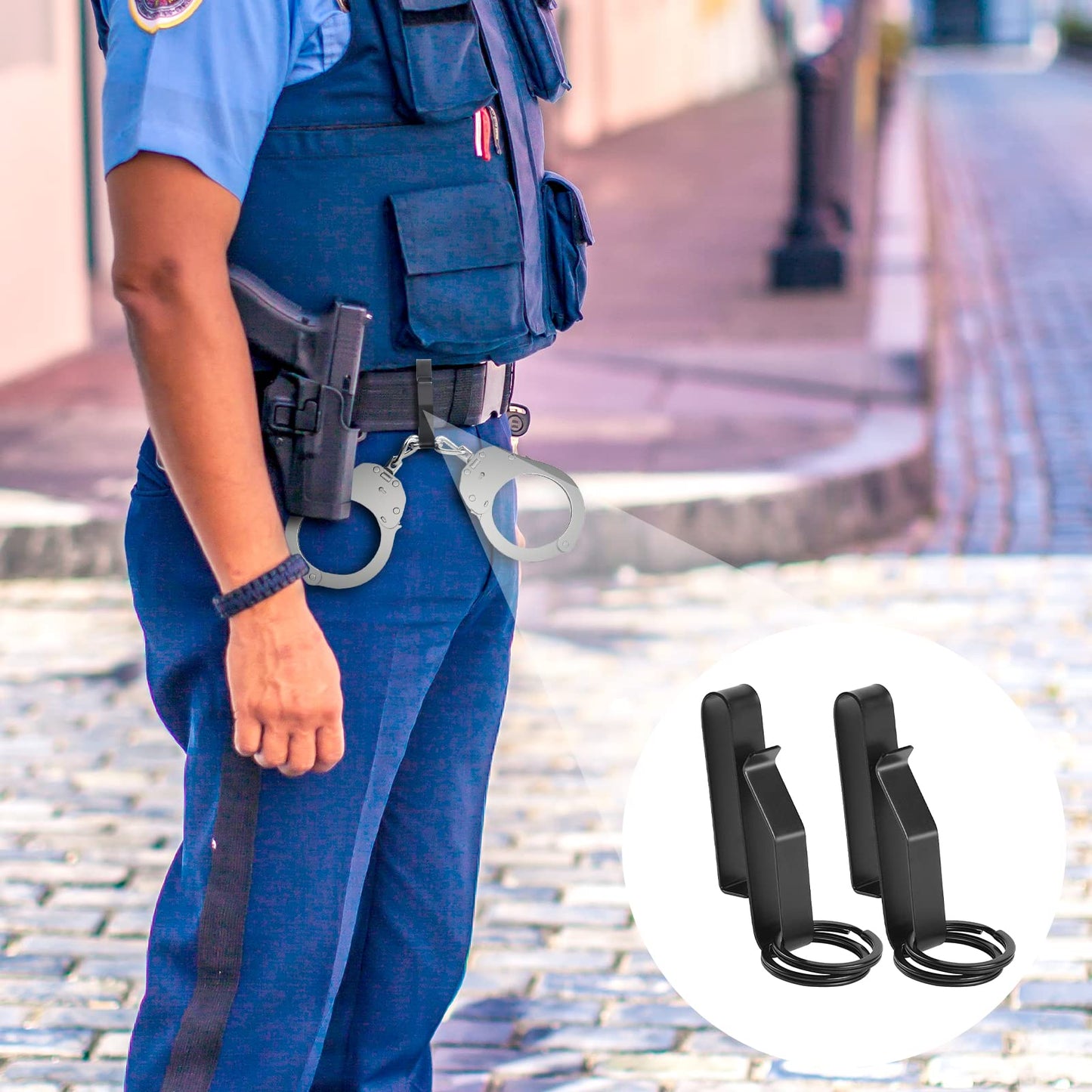 2 Pcs Duty Belt Key Holder,Tactical Key Holders with 4pcs Key Rings Stainless Steel Tactical Key Clip Quick Hook System for Police Handcuff and Fire Agencies Fits Max 2.25 Inch Belt
