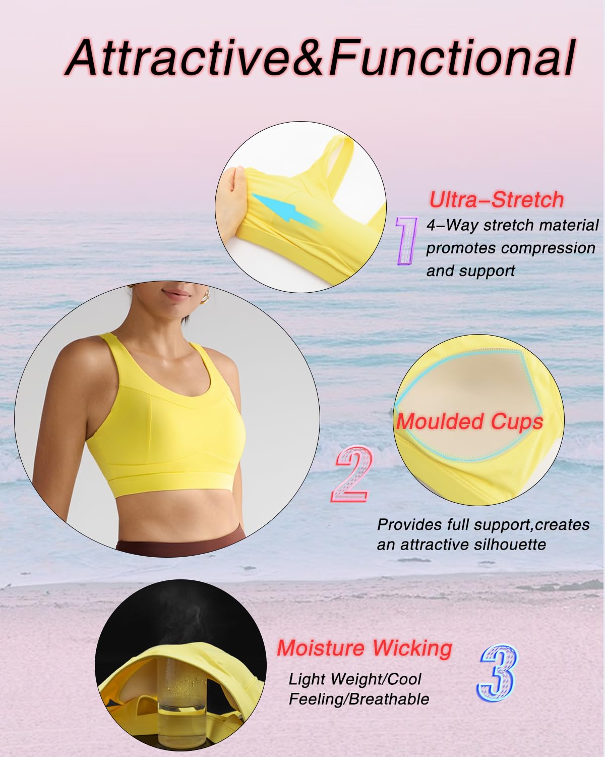 RUNNING GIRL High Impact Sports Bras for Women,Racerback Running Bra Workout Crop Tank Tops Longline Sports Bra Push up(WX2667 Yellow L)