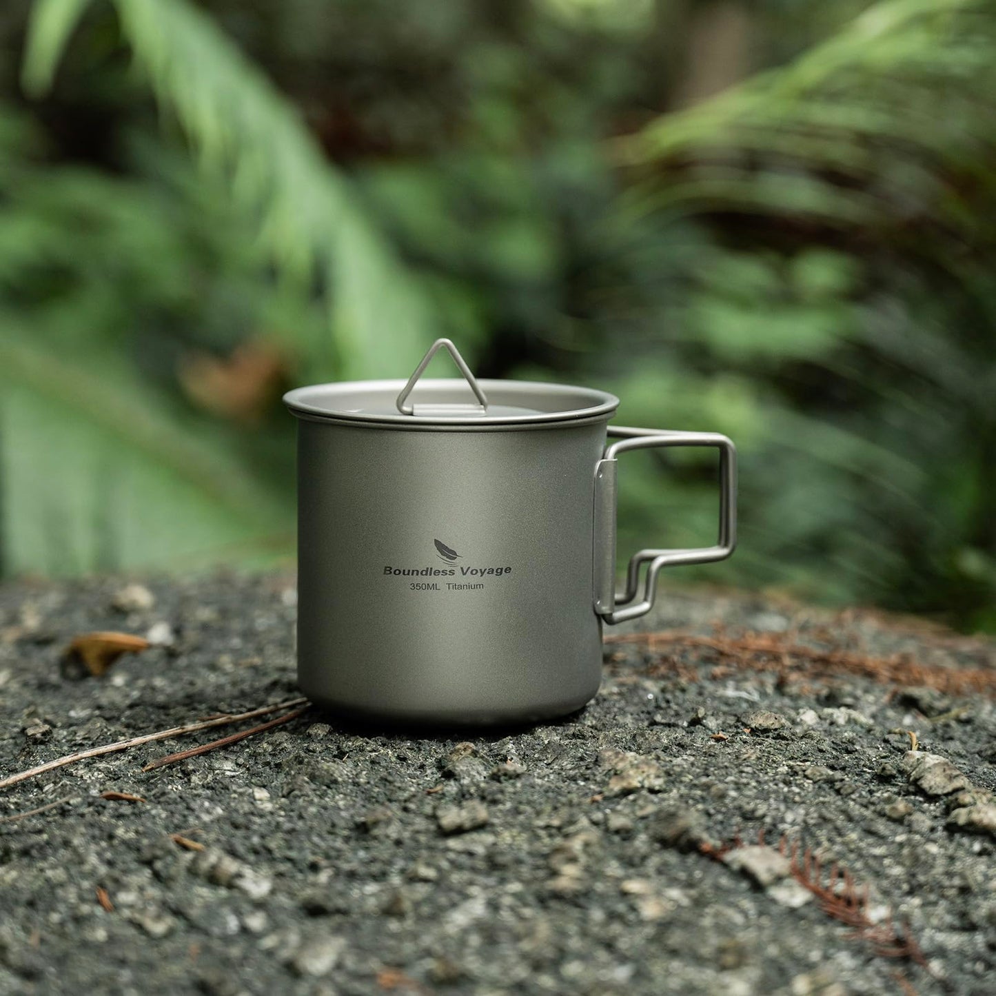 iBasingo 350ml Titanium Cup with Lid Foldable Handle Single-walled Camping Mug Lightweight Portable for Outdoor Drinking Drinkware US-Ti3058D