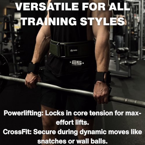 Flexi Muscles Quick Lock Weightlifting Belt - Adjustable Back Support with Metal Buckle - Ideal for Powerlifting, Cross Training, and Olympic Lifting - Durable Lifting Belt for Men & Women (Black, L)