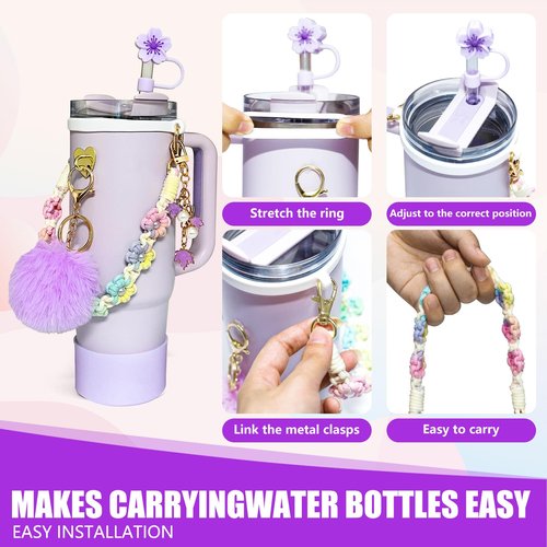 Halloween Stanley Cup Accessories Set-Woven Water Bottle Handle Strap, Siliocne Stanley Cup Boot, Stanley Charms for Stanley Cup 40oz Tumbler，Halloween Straw Cover Cap(Halloween Party gift)