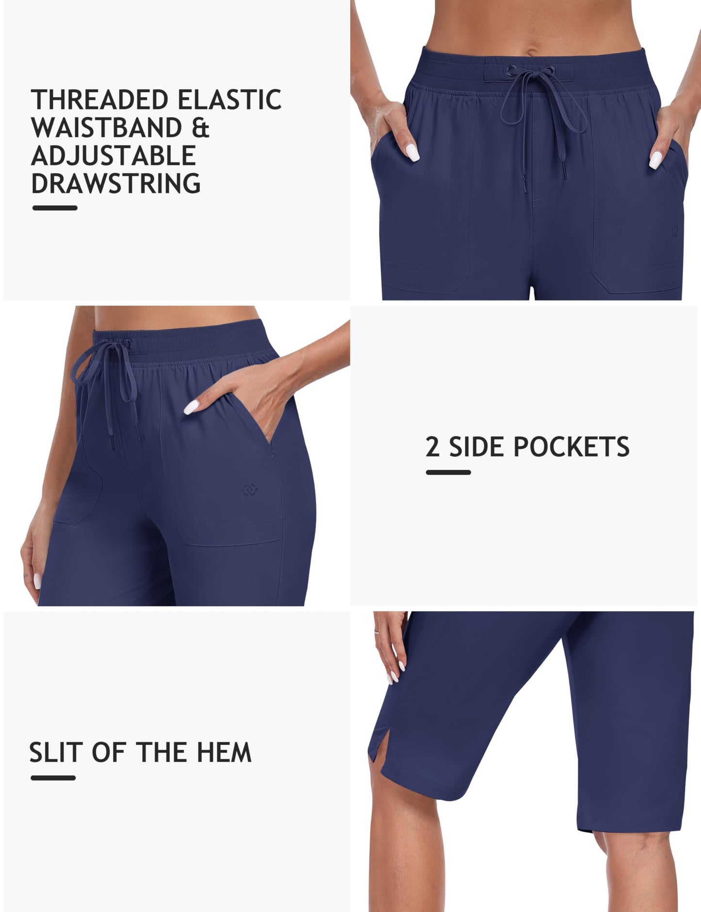 MoFiz Knee Length Shorts Women 13" Lightweight Long Shorts Women Casual Summer Outdoor Athletic with Pockets Navy Blue 2XL