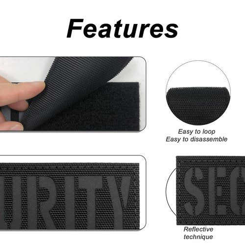 uuKen Security Patch Reflective Laser Cut 4"×1.4" for Vests Jackets Clothing Bags Backpacks with Hook and Loop (RF Black,S 4"×1.4")