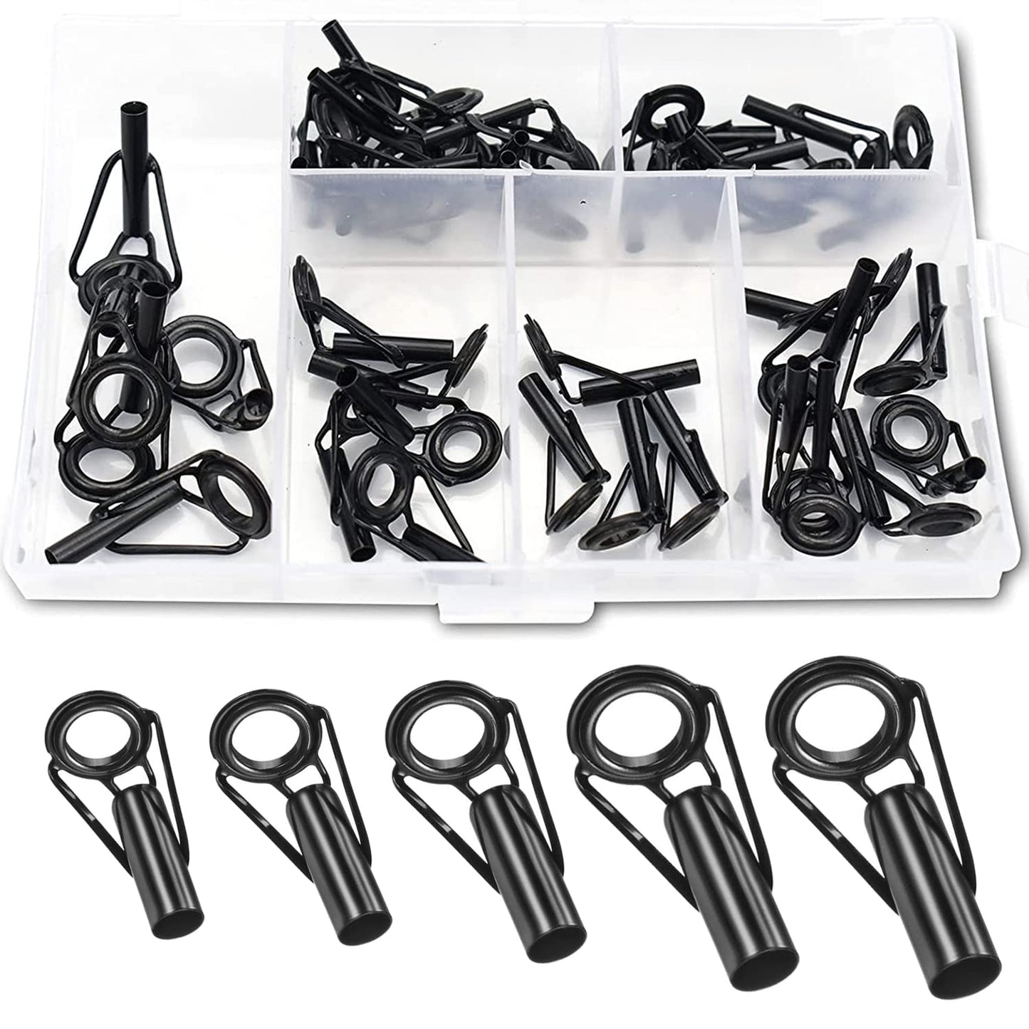 40 Pcs Rod Tip Repair Kit Fishing Rod Tips Replacement Kit Stainless Steel Ceramic Guides Ring Fishing Pole Eyelets Repair Kit Ceramic Micro Eyes Rings