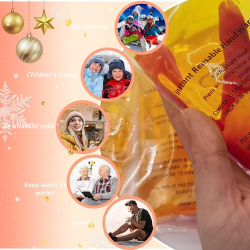 Reusable Snap Heat Pack, Hand Warmers Click, Hand Warmers Boil Click Heat Pocket Hand Warmer, Pouch Gel Hand Warmers for Camping for Outdoor, Indoor, Working, Studying, Camping, Warm Gifts (Set of 4)