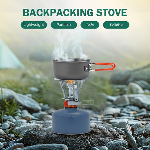 OYMLANX Portable Camping Stove Backpacking Stove, Lightweight Mini Gas Stove for Hiking, Travel, Adventures, and Emergencies, Portable Camp Stove with Piezo Ignition and 3000 Watts of Power