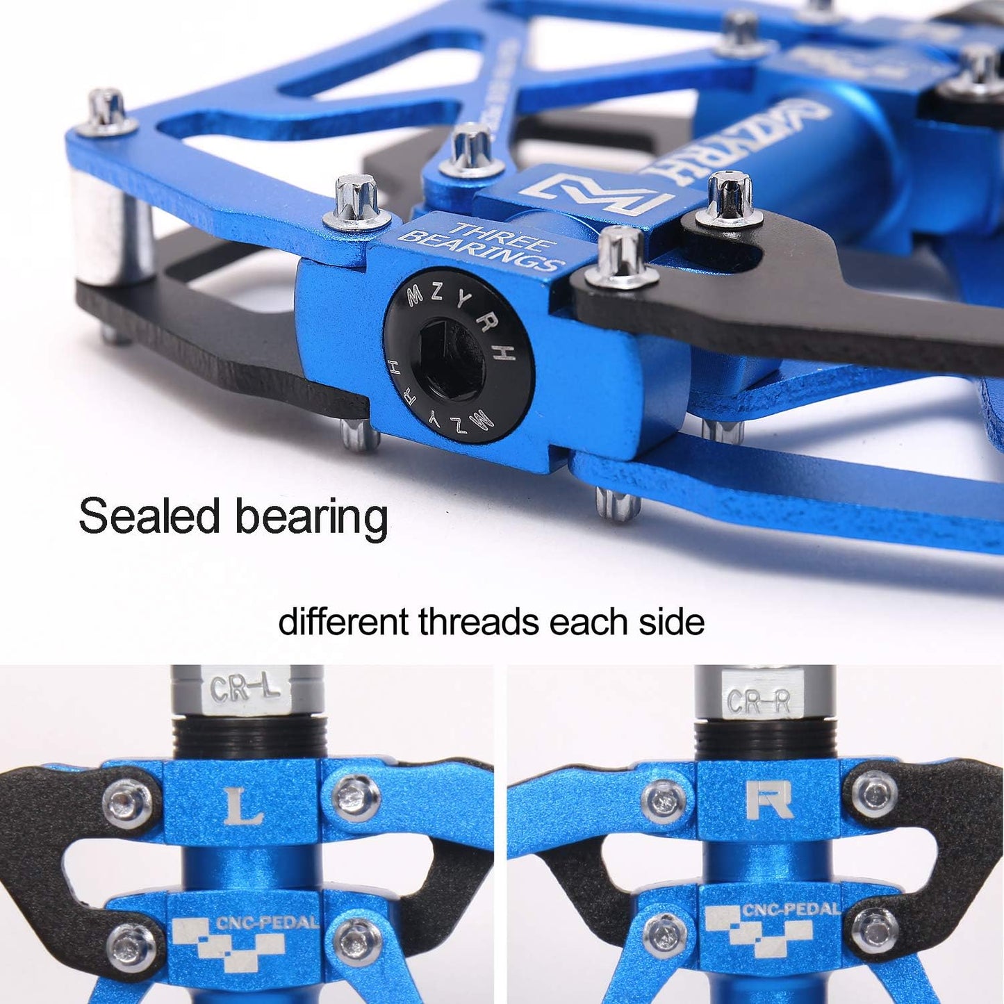 Mountain Bike Pedals, Ultra Strong Colorful CNC Machined 9/16" Cycling Sealed 3 Bearing Pedals