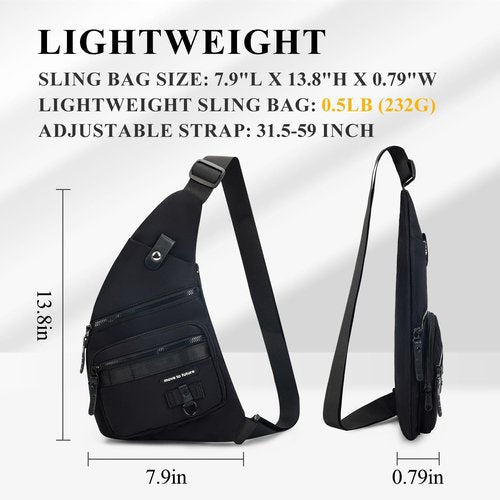 Qidelong Sling Bag Anti-theft Crossbody Chest Shoulder Backpack Women Men, Lightweight Personal Pocket Bag for Hiking Travel (Black)