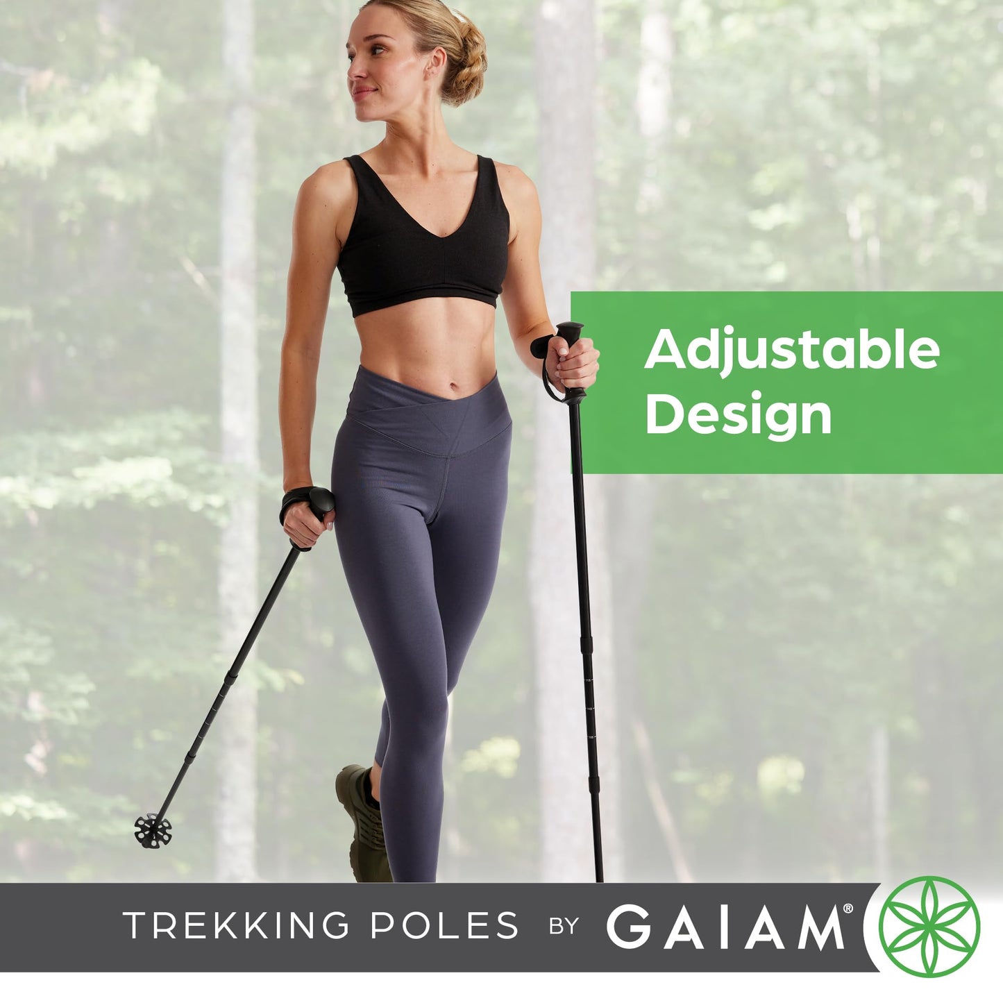 Gaiam Trekking Poles (Pair, Black), Lightweight 7075 Aluminum Hiking Support Walking Stick, Comfort-Grip Handles, All-Terrain Baskets & Styles Included, Camping & Hiking Essentials