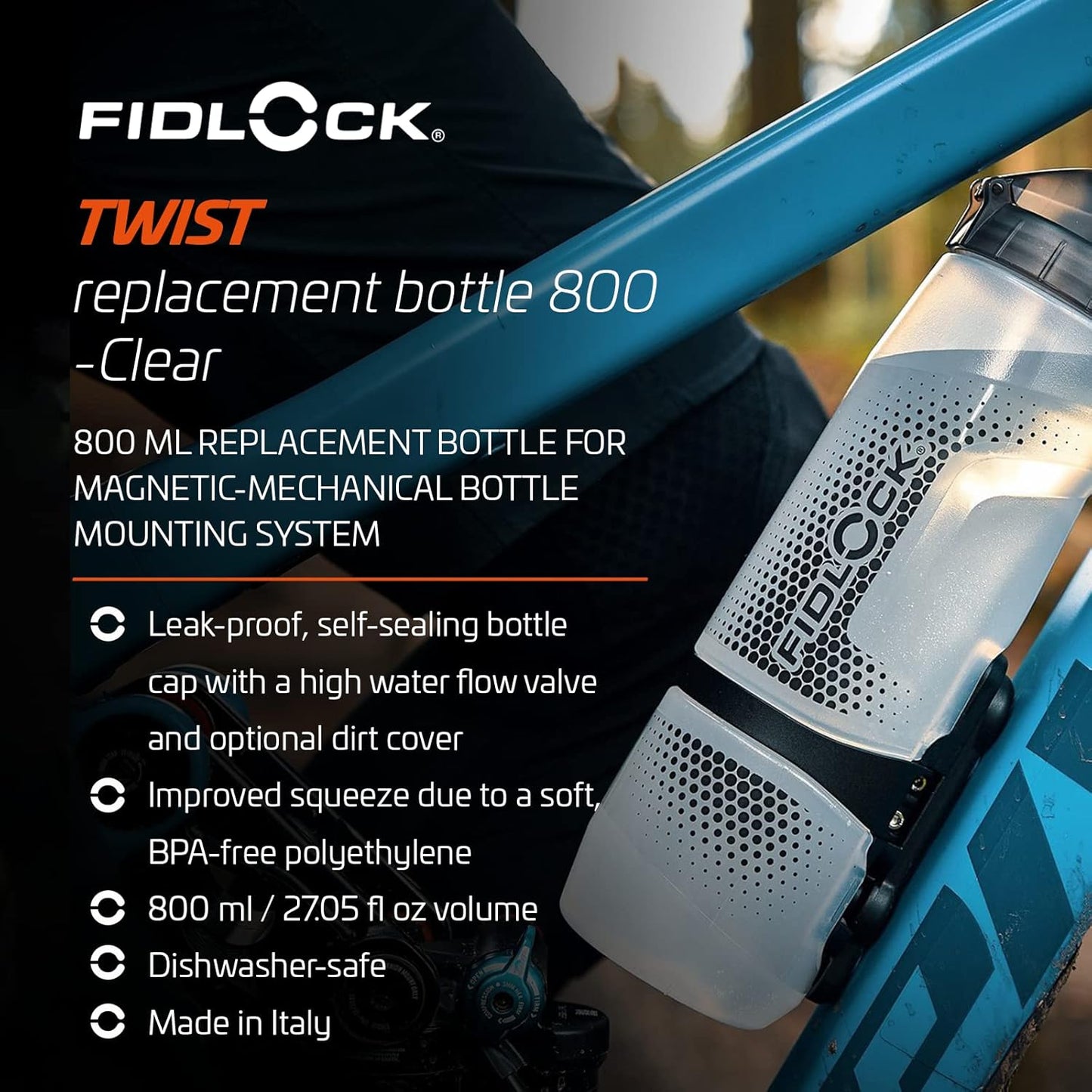 FIDLOCK Twist Replacement Bottle 450ml/15oz | Includes Twist Bottle Only (Twist Base Not Included) | Smoke