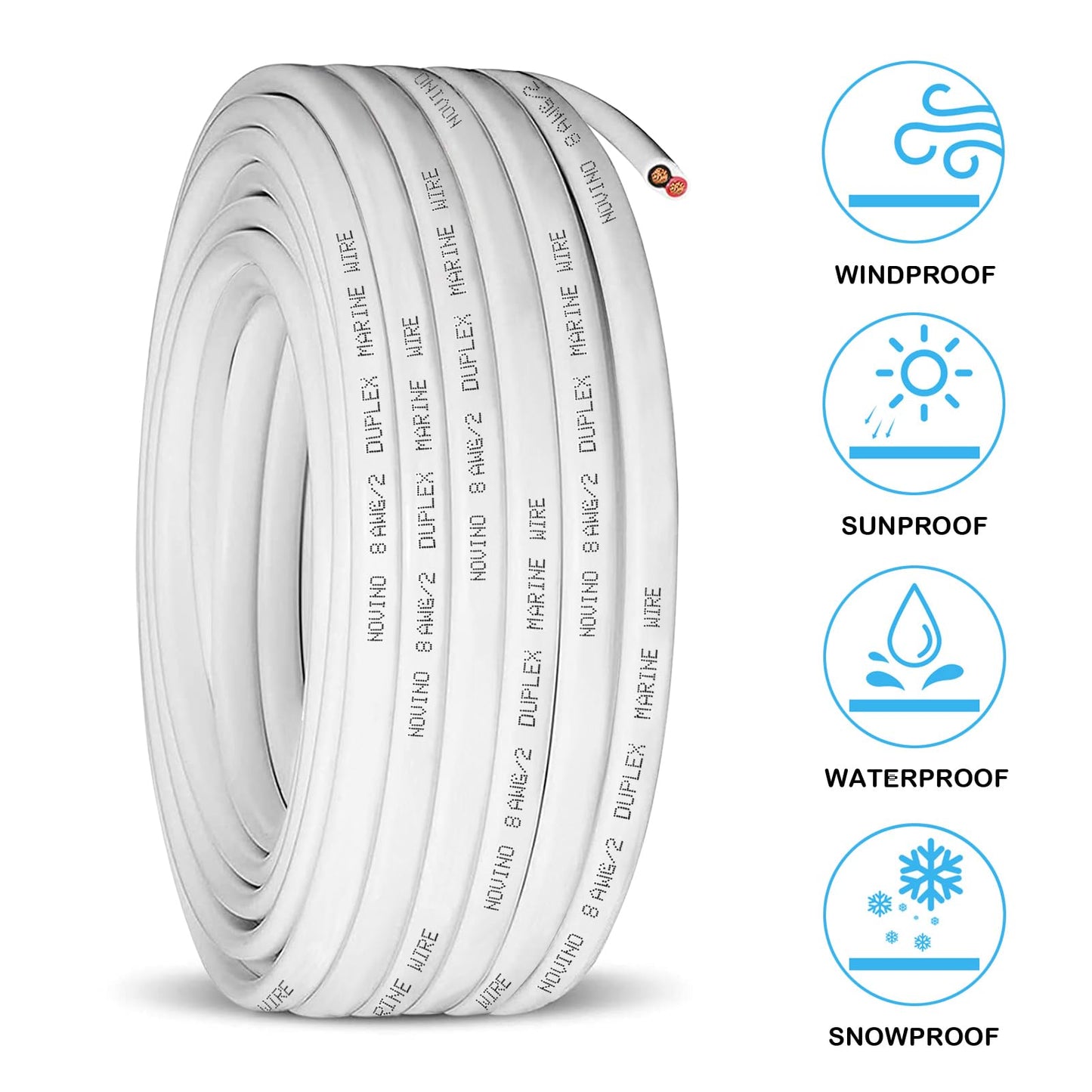 8 Gauge Marine Wire,8 AWG 15ft Duplex Marine Grade Wire Tinned Copper Oxygen-Free Insulated Red & Black Electrical Cable for Boat/Automotive/RV/Camper/Trailer