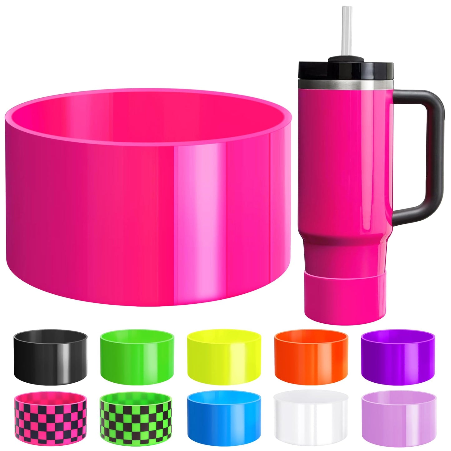 Neon Protective Silicone Boot for Stanley Cup 20-40oz, Hydro Flask 12-24oz & Simple Modern 20-40oz, Antislip Sleeve Cover Neon for More Tumblers & Water Bottles with 2.8-2.95" Base, Electric Pink