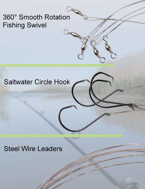 YVUDW Circle Hook with Steel Wire Leaders for Fishing Saltwater 30pcs Circle Hooks Rigs Steel Leader with Circle Hook Catfish Rig