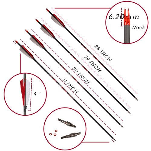 Carbon Arrows 400 Spine Shaft with Helical Real Feathers and Removable Tips for Archery Hunting Target Shooting Pack of 6