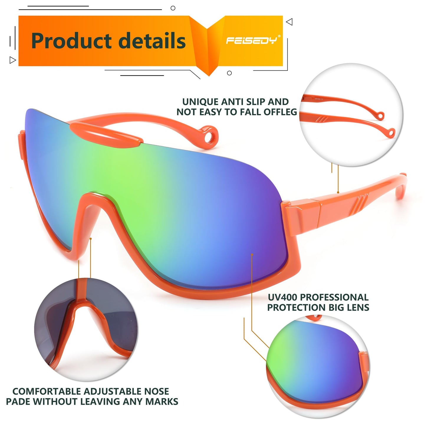 FEISEDY Sunglasses Men Women Oversized Fashion Sports Baseball Fishing Skiing Running Golf Adults Teens Half Frame B0012