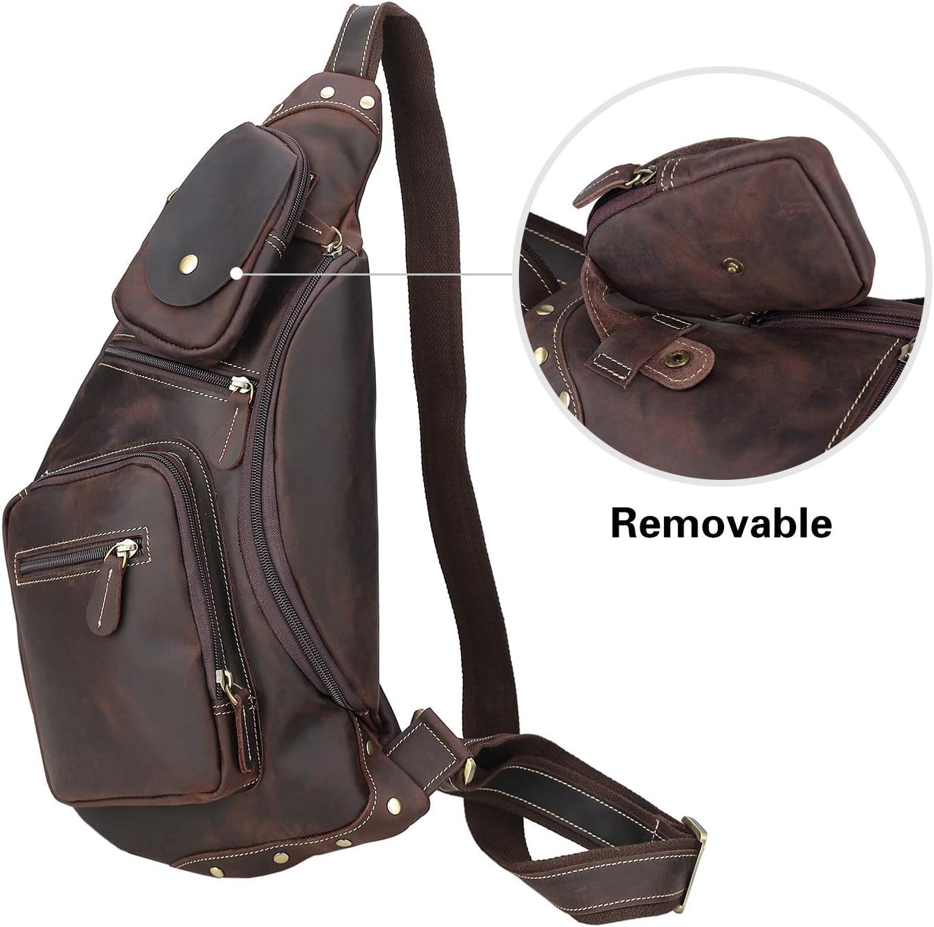 Polare Full Grain Leather Cross Body Sling Bag Chest Bag Backpack Outdoor Camping Tactical Daypack