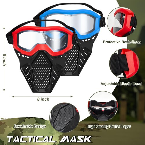 Motionchic 2 Sets Kids Tactical Vest Kit Tactical Mask for Boys Girls Face Protective Shooting Game Party Series