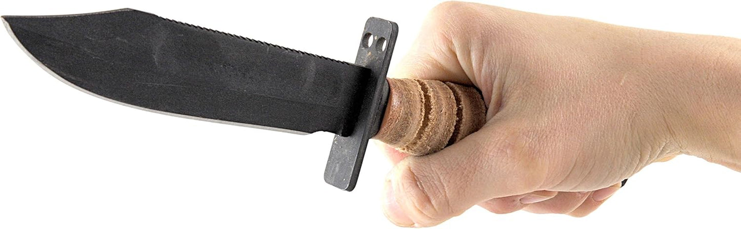 Ontario Knife Company 499 Air Force Survival Knife 5" Sawback Blade with False Top Edge and Blood Grooves, Natural Leather Handle and Sheath - 6150 (Color May Vary),Black