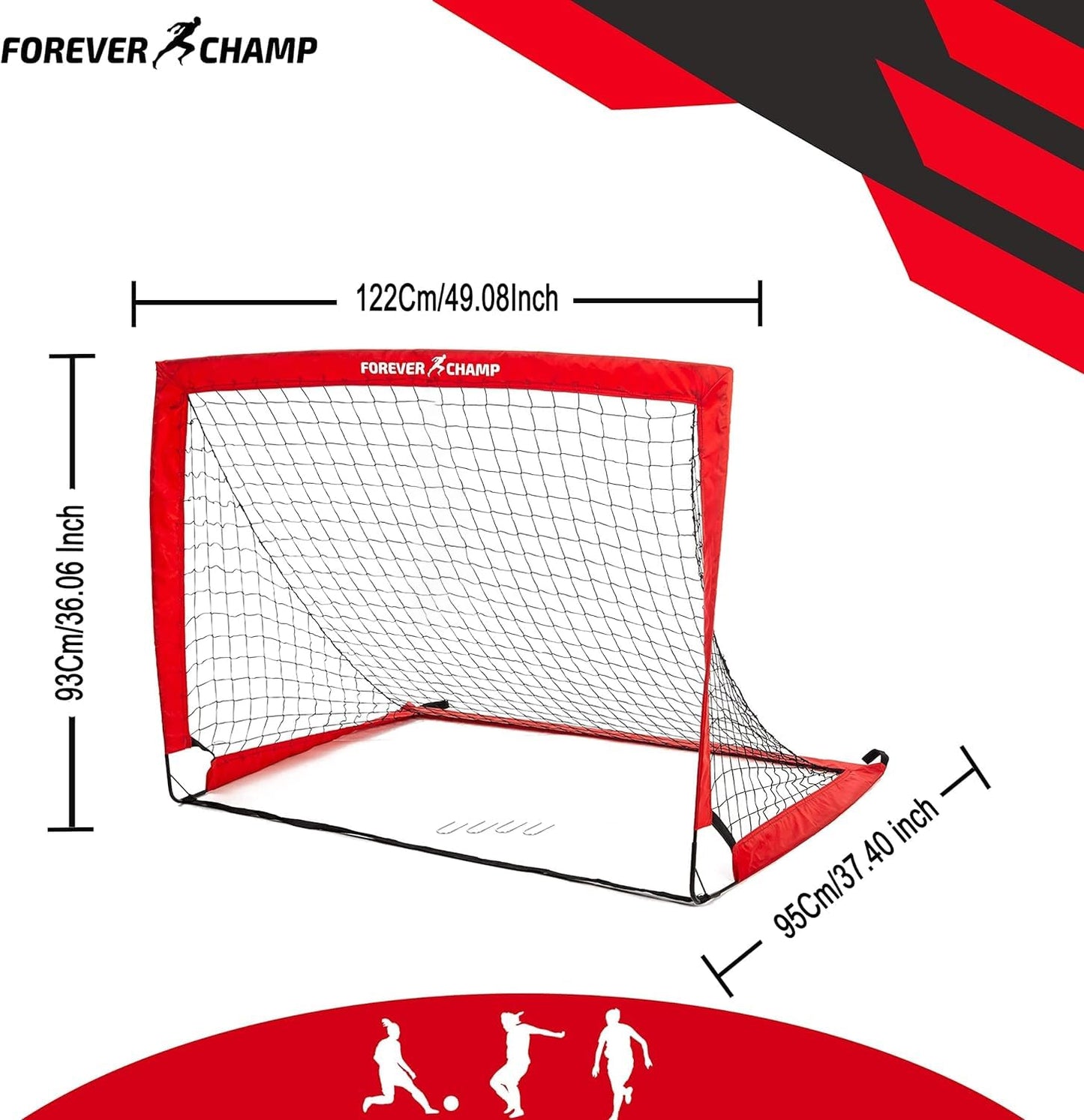 Forever Champ Kids Soccer Goal - 4'x3' Pop Up Soccer Goal Net for Ages 6-8 - Red