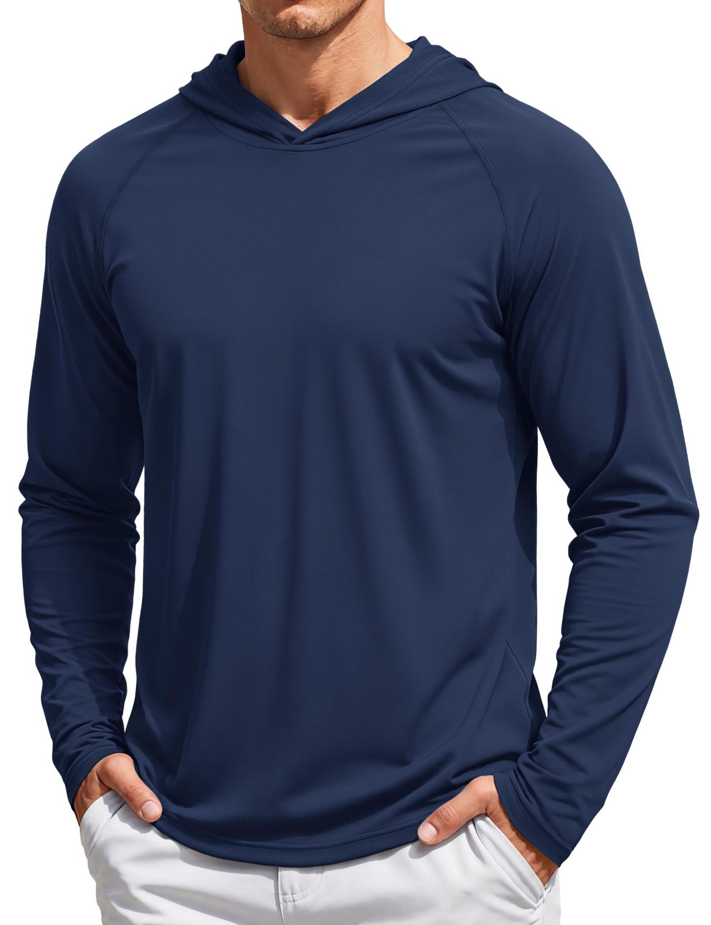TACVASEN Long Sleeve Shirts for Men Lightweight Hoodie Men Dry Fit Active Hooded Shirts Sun Protection Hoodies SPF Tee Navy L