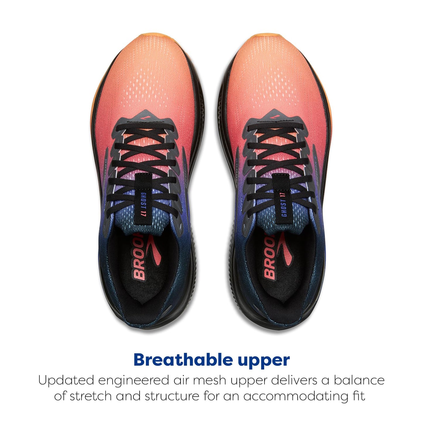 Brooks Men’s Ghost 17 Neutral Running Shoe - Night/Blue/Papaya - 9 Medium