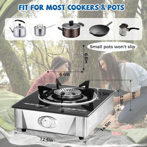Single Burner Propane Stove 15000 BTU, Portable Gas Propane Stove 1 Burner, Camping Stove Propane with LPG Adapter Hose for Indoor and Outdoor Kitchen Cooking