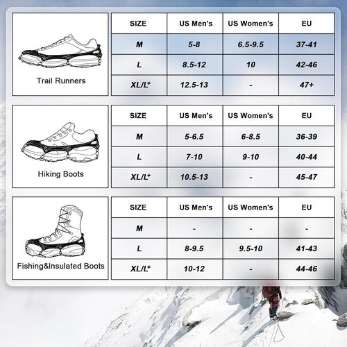 Ice Grippers for Shoes and Boots - 28-Spike Crampons for Safe Walking, Jogging, Hiking, and Mountaineering on Snow and Ice (X-Large)