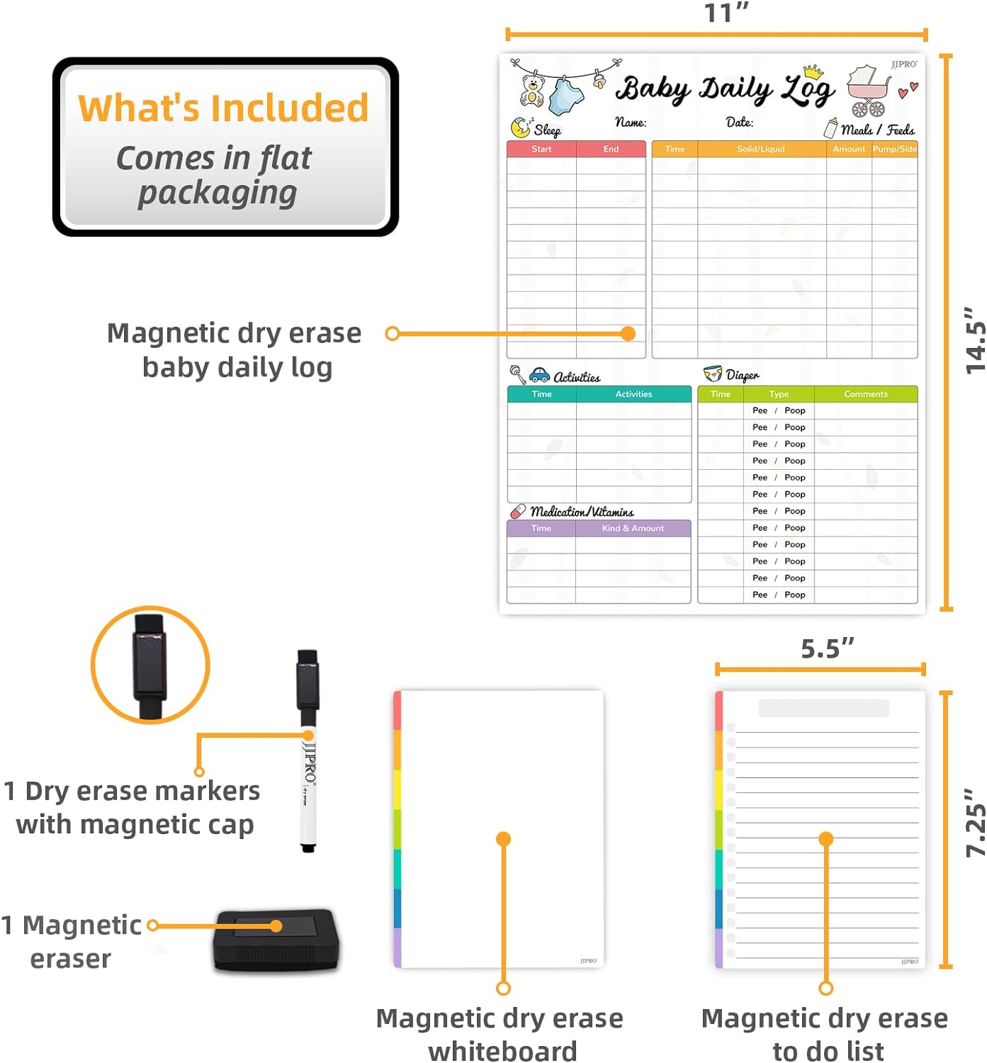 Newborn Baby or Toddler First Foods Tracker Whiteboard-Magnetic Dry Erase Daily Food Log-Reusable Daily Planner Chart to Log Feeding Food/Food Checklist/to-Do List - for New Parents,Nanny, Babysitter