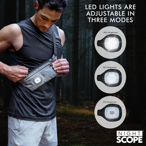 Night Scope Reflective Sling/Fanny Pack with Removable Rechargable LED Light - Black