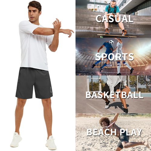 Mens Athletic Shorts 7 Inch Quick Dry Running Sports Shorts Lightweight Workout Gym Shorts Elastic Waist Shorts with Pockets Dark Grey
