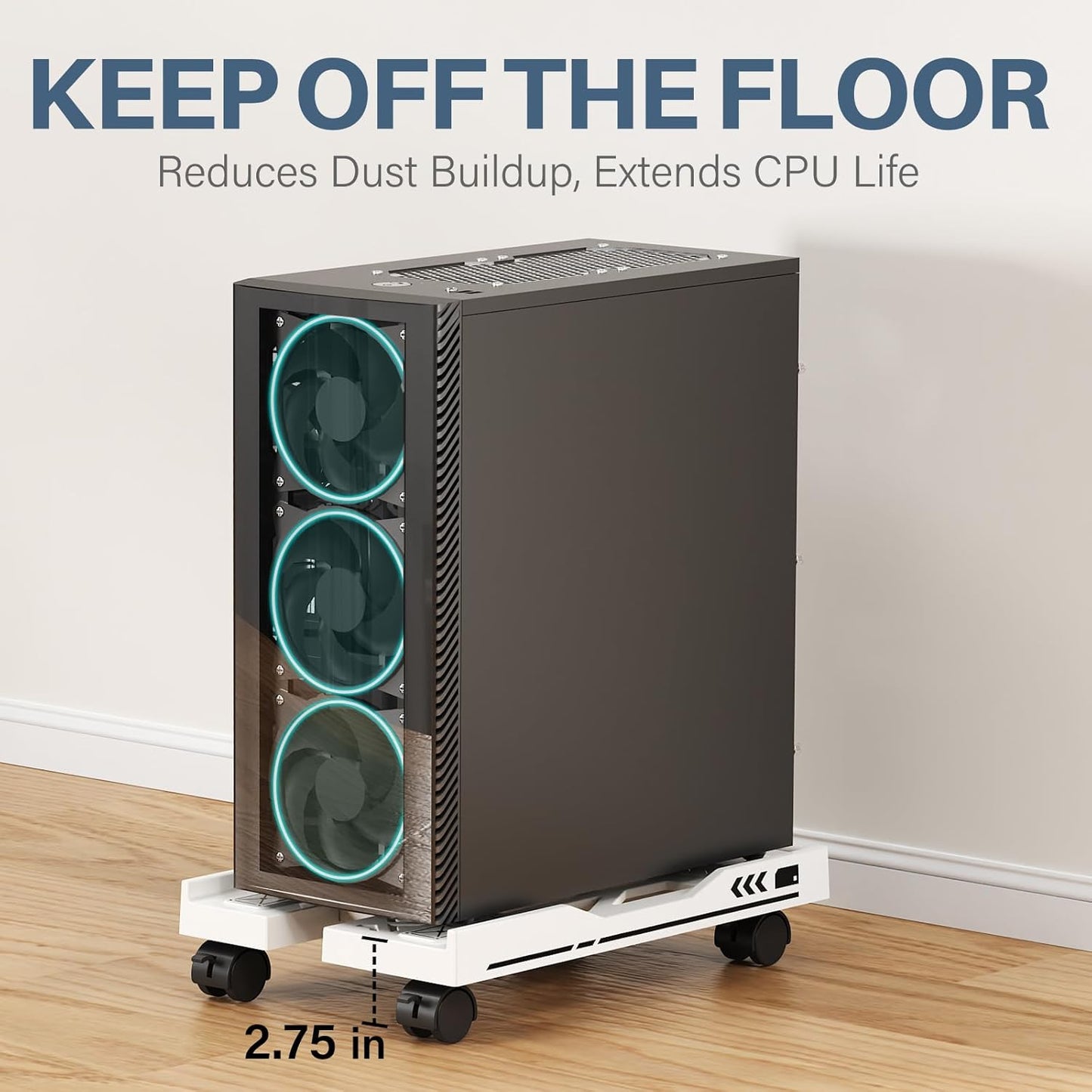 Adjustable Computer Tower Stand, Mobile PC Stand for Floor with 4 Locking Caster Wheels Fits Most PC, Under Desk CPU Holder for Office, Gamers and Students (Black)