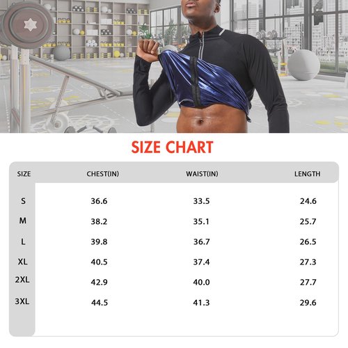 Sauna Suit for Men Sweat Jacket Sweating Shirt Vest Long Sleeve Workout Suits Body Shaper Zipper Gym Exercise Fitness Trainer Top XXXL