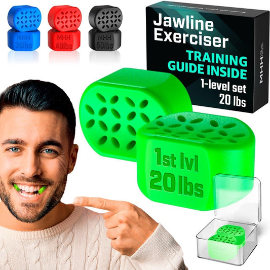 Jaw Exerciser for Men and Women - 2 pcs Powerful Jaw Trainer - Beginner 20 lb - Double Chin Reducer Eliminator - Silicone Toner Tablets - Face Neck Shaper and Strengthener Chewing Gum