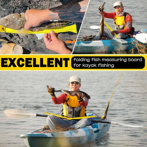 PAPAZOO Fish Measuring Board - 32in Folding Fishing Ruler Lightweight Bump Board - Easy to Read and Portable Crab & Fish Measure Device, Fish Ruler for Boat, Kayak, Yellow