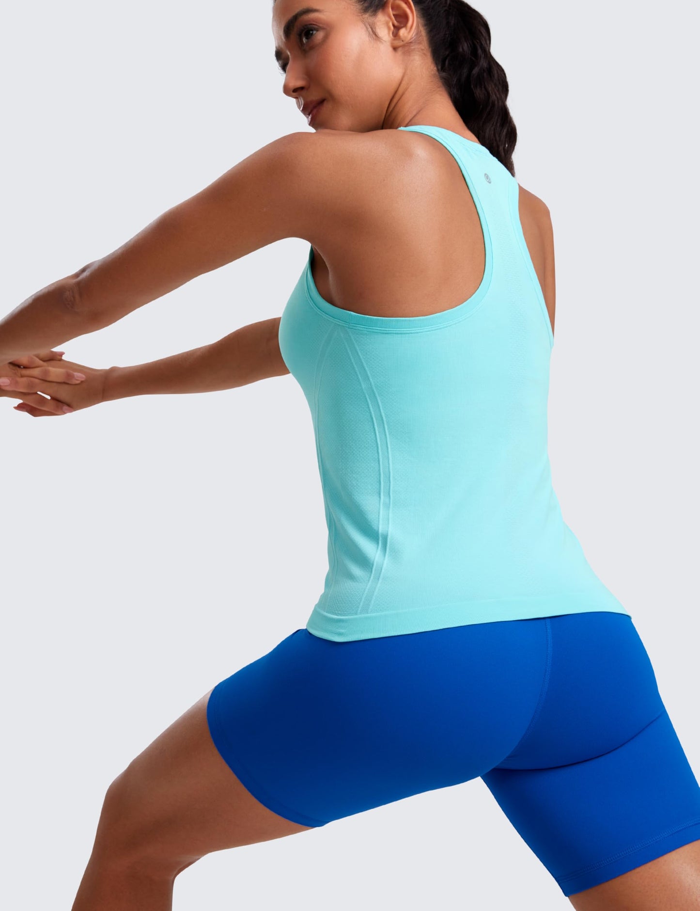 CRZ YOGA Seamless Workout Tank Tops for Women - Athletic Running Gym Sleeveless Shirts Crewneck Racerback Breathable Turquoise X-Large