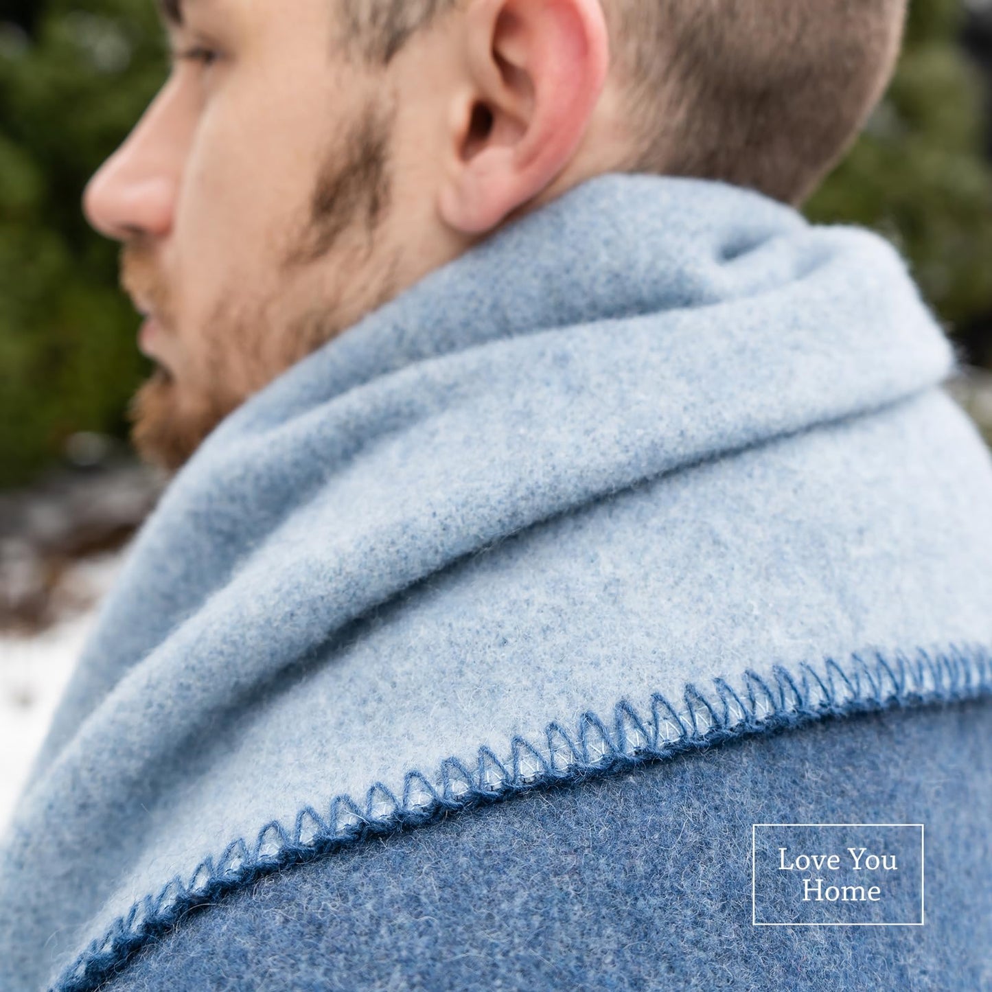 LYHome Merino Wool Blanket - Outdoor Camping and Hiking Throw, Extra Warm Army Military & Hunting Blankets for Cold Weather, Warmest Plaid Sheep Wool (51 x 67 in | Blue - Light Blue Double-Sided)