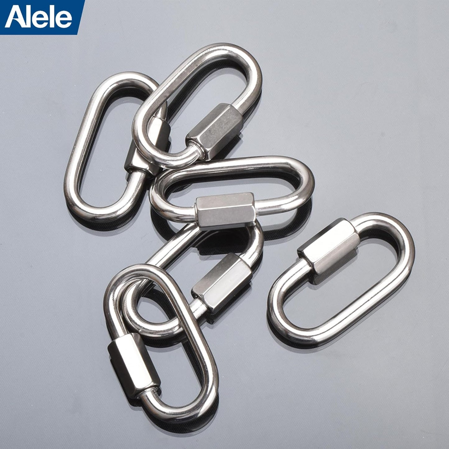 Alele D-Shape Locking Carabiner M4 Stainless Steel Quick Link Chain Connector Keychain Ring Buckle 10 Pack