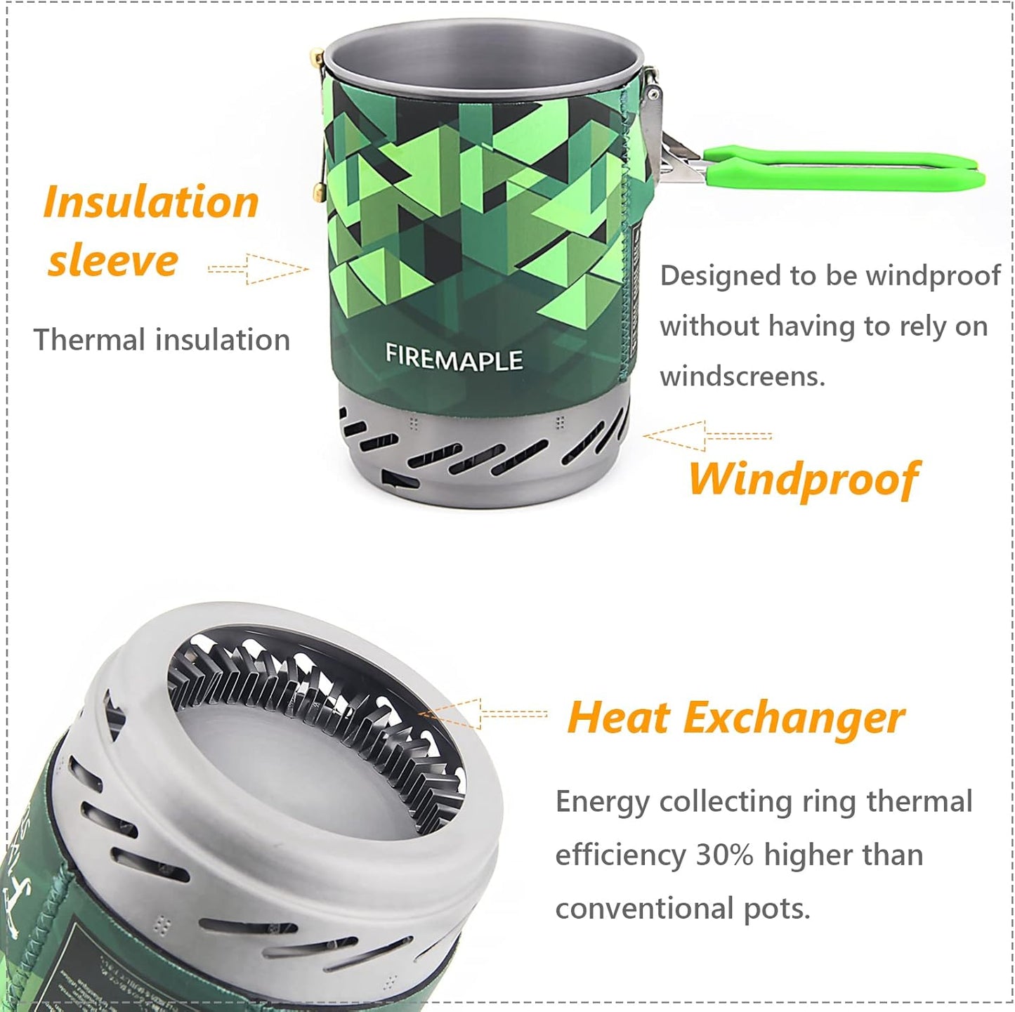 Fire-Maple Camping Backpacking Stove Camp Stove Backpacking Cooking Set 1L Camping Pot Fixed Star 2 Cooking System (Green)