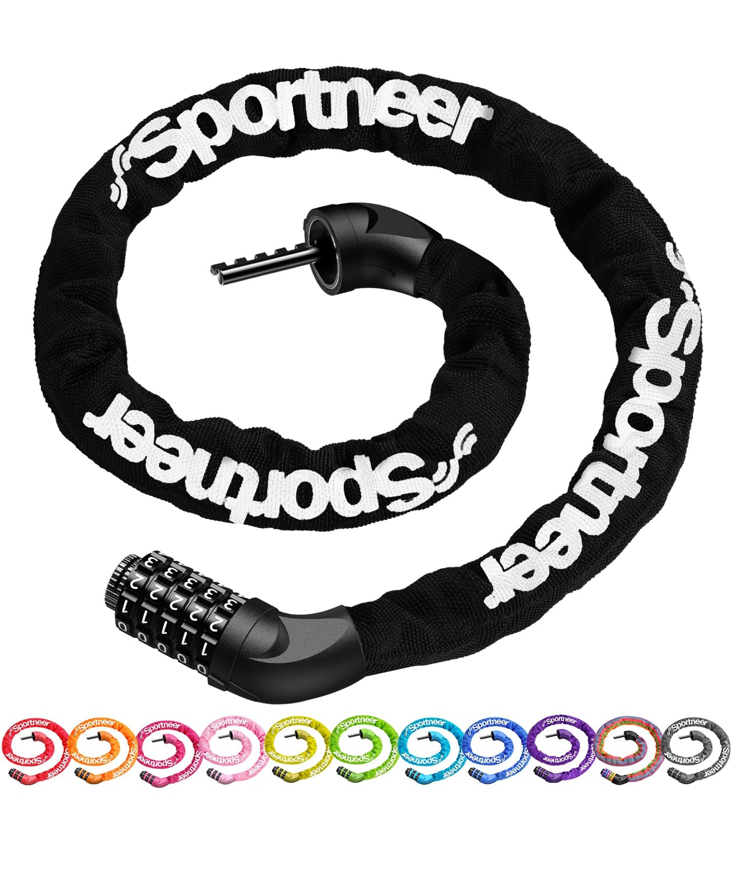Sportneer Bike Lock: 5 Digit Combination High Security Anti Theft Bike Chain Lock - 5.9ft Heavy Duty Keyless Bicycle Lock for Bike Motorcycle Scooter Door & Gate - Easy to Use, Bike Accessories