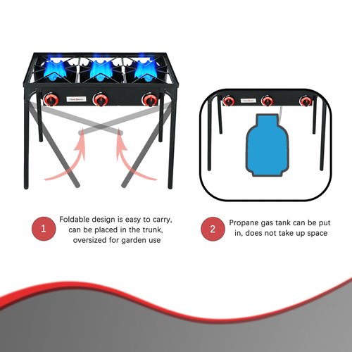 Vivicreate 3 Burner High pressure Propane Stove, 28 Inch Tall Camping Stove with cast iron burner 105000 BTU power, Stable Legs for Outdoor Use