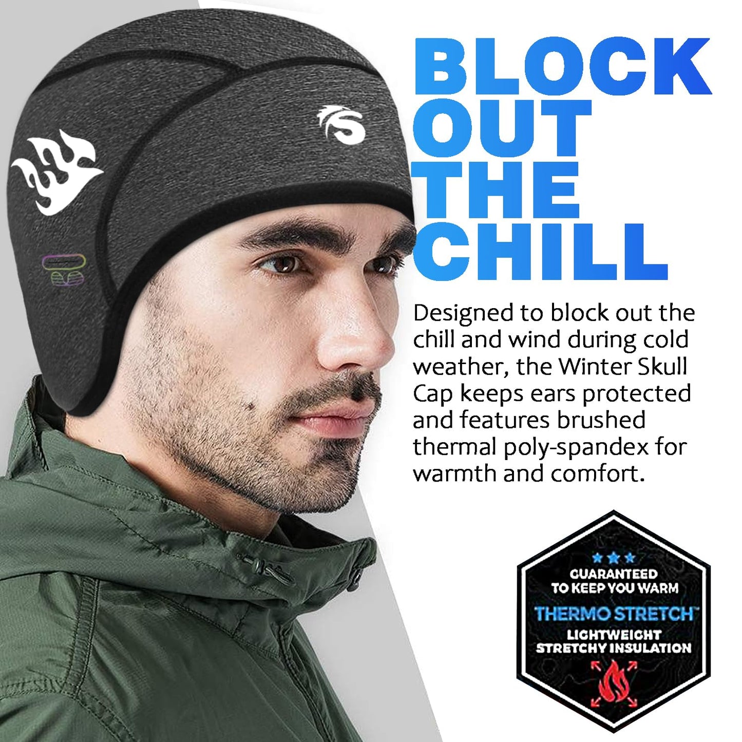 Seektop 2 Pack Winter Skull Cap Helmet Liner for Men, Cycling Running Sweat Wicking Skullcap Beanie, Fits Under Helmets